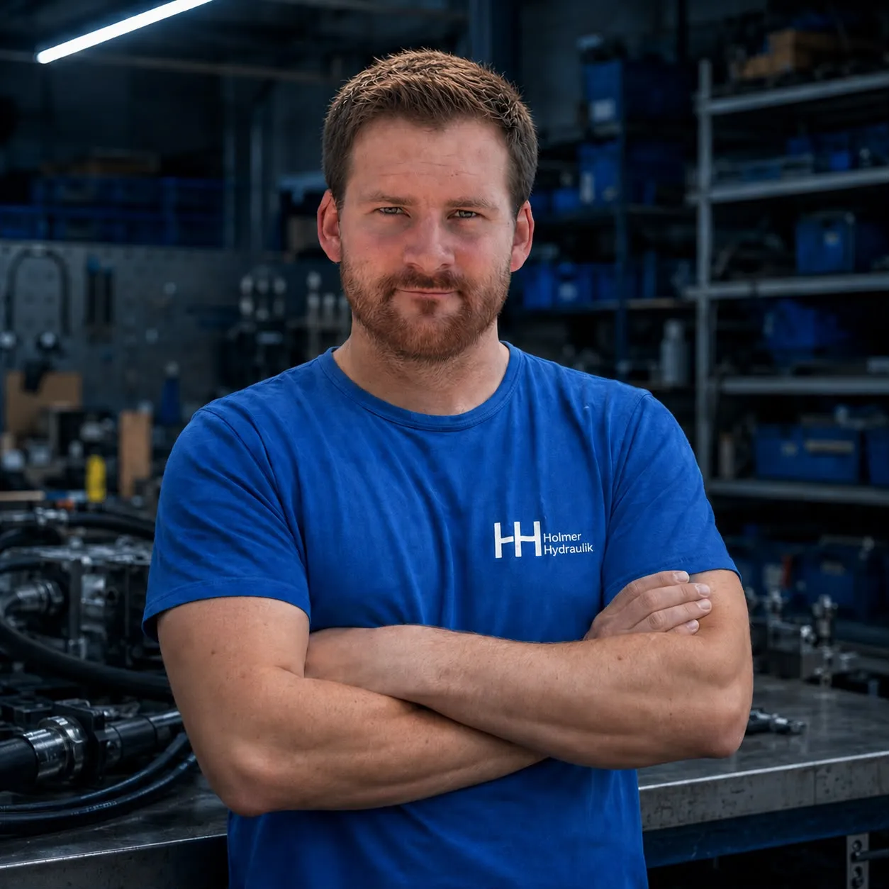 Michael Holmer, Inhaber von Holmer Hydraulik, in der Werkstatt